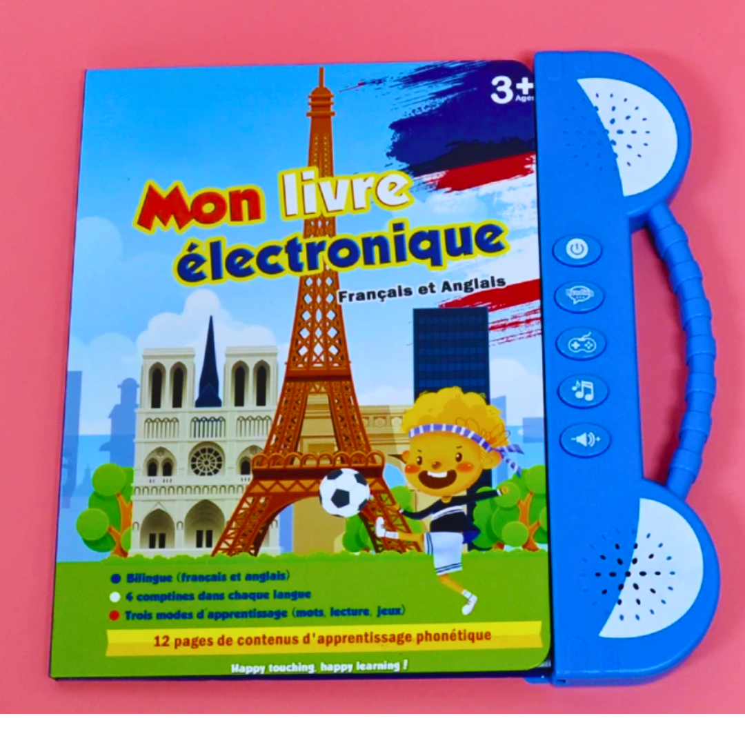 Livre Éducatif Bilingue Interactif (+180 Mots) - Apprentissage Français/Anglais - 12 Pages Thématiques - Jouet Éveil 3 ans+