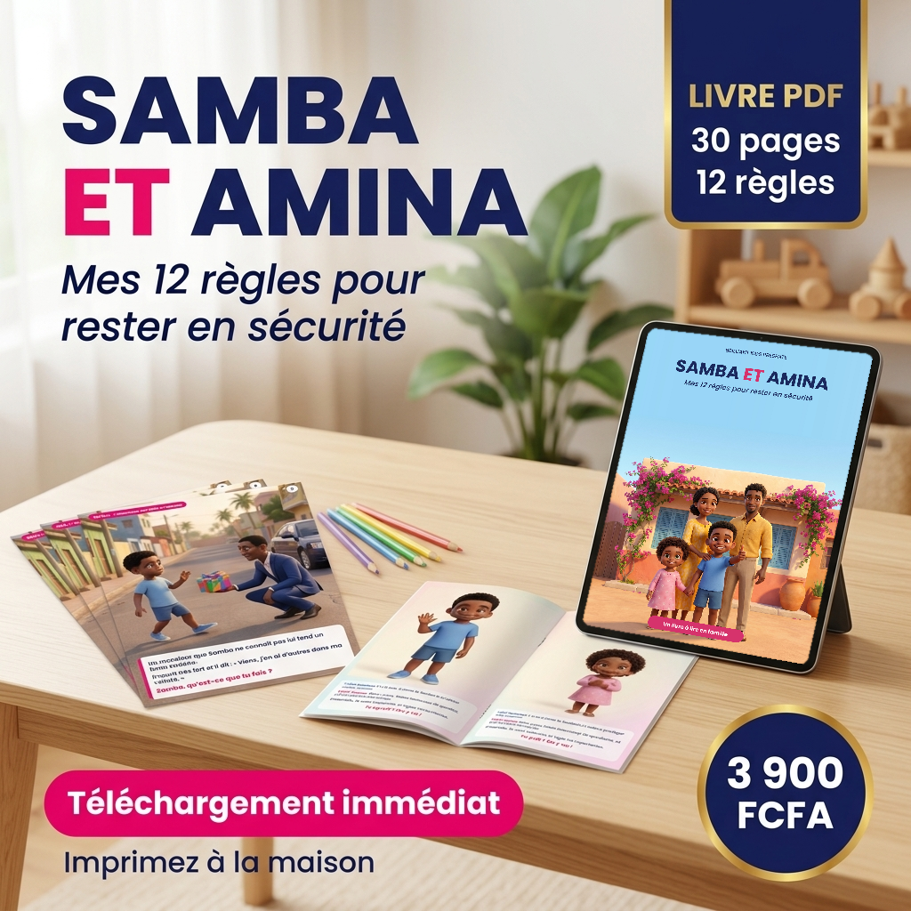Livre Éducatif « Samba et Amina » : Mes 12 Règles d'Or pour Rester en Sécurité (PDF Numérique & Prêt à Imprimer)